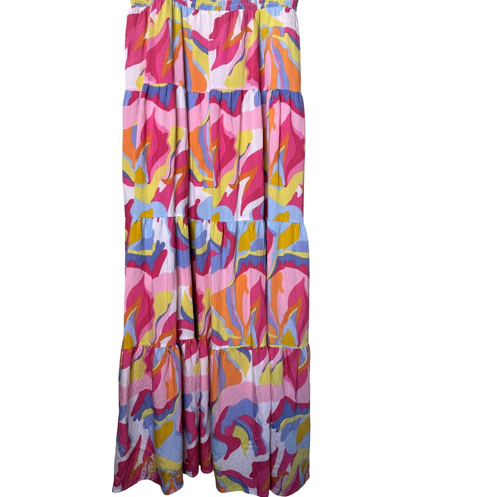 Michelle McDowell Abstract Print Smocked Tiered Maxi Dress Multicolor Large - Picture 4 of 8